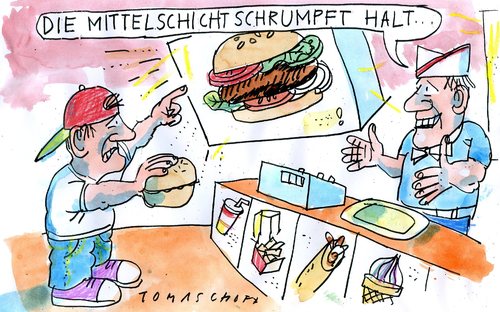 Cartoon: mittelschicht (medium) by Jan Tomaschoff tagged mittelschicht,burger,fast,food,finanzen,mittelschicht,burger,fast food,essen,fast,food