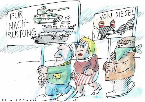 Cartoon: Nachrüstung (medium) by Jan Tomaschoff tagged rüstung,autos,diesel,rüstung,autos,diesel