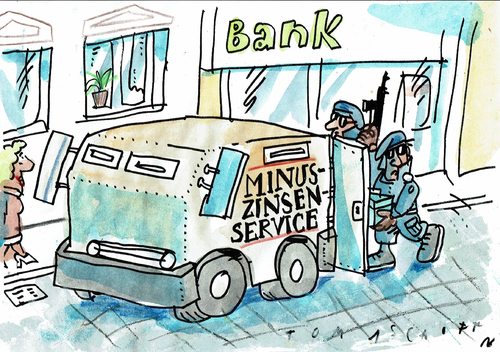 Cartoon: Negativzins (medium) by Jan Tomaschoff tagged banken,zinsen,banken,zinsen