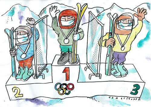 Cartoon: Olympia (medium) by Jan Tomaschoff tagged olympia,corona,pandemie,china,olympia,corona,pandemie,china