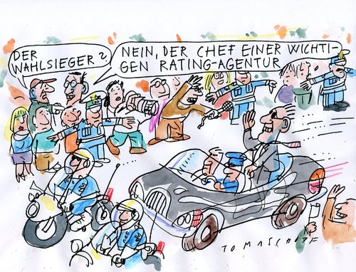 Cartoon: Ovationen (medium) by Jan Tomaschoff tagged ratingagenturen,ratingagenturen,agentur,agenturen,rating,ovationen,wahlen,wahl,sieger,wahlsieger