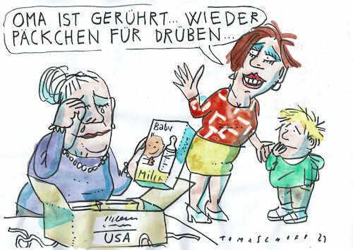 Cartoon: Päckchen (medium) by Jan Tomaschoff tagged milchpulver,usa,milchpulver,usa