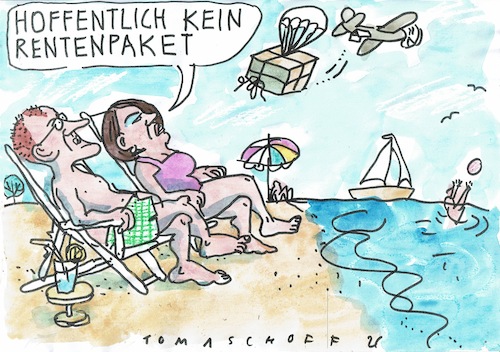 Cartoon: Paket (medium) by Jan Tomaschoff tagged merz,rente,reform,urlaub,merz,rente,reform,urlaub
