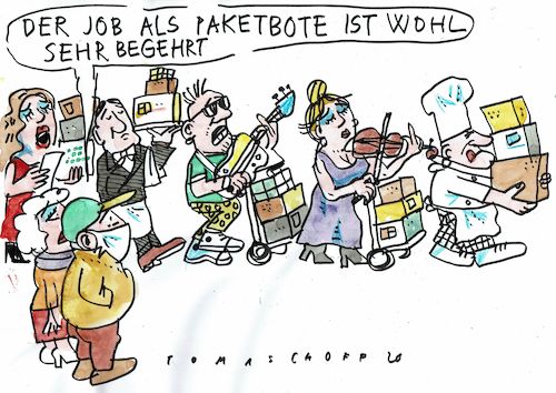 Cartoon: Paketboten (medium) by Jan Tomaschoff tagged corona,jobs,paketboten,gastronomie,kultur,corona,jobs,paketboten,gastronomie,kultur