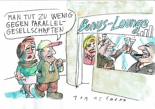 Cartoon: Parallelgesellschaft (medium) by Jan Tomaschoff tagged boni,reichtum,boni,reichtum