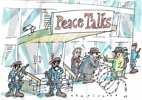 Cartoon: Peace talks (medium) by Jan Tomaschoff tagged frieden,hass,ablahnung,frieden,hass,ablahnung