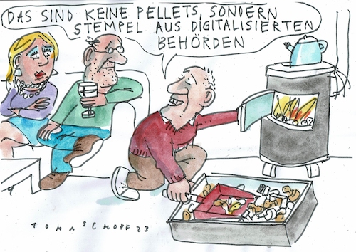 Cartoon: Pellets (medium) by Jan Tomaschoff tagged energie,heizung,digitalisierung,energie,heizung,digitalisierung
