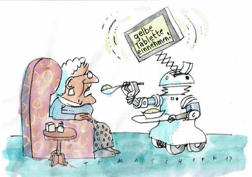 Cartoon: Pflegeroboter (medium) by Jan Tomaschoff tagged roboter,pflege,alter,roboter,pflege,alter