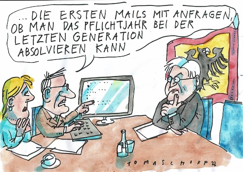 Cartoon: Pflichtjahr (medium) by Jan Tomaschoff tagged pfluichtjahr,gesellschaft,soziales,pfluichtjahr,gesellschaft,soziales