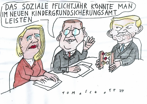 Cartoon: Pflichtjahr (medium) by Jan Tomaschoff tagged wehrpflicht,soziales,pflichtjahr,bürokratie,kindergrunsicherung,wehrpflicht,soziales,pflichtjahr,bürokratie,kindergrunsicherung