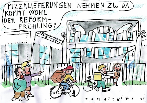 Cartoon: Pizza (medium) by Jan Tomaschoff tagged kanzler,reformen,cdu,spd,kanzler,reformen,cdu,spd
