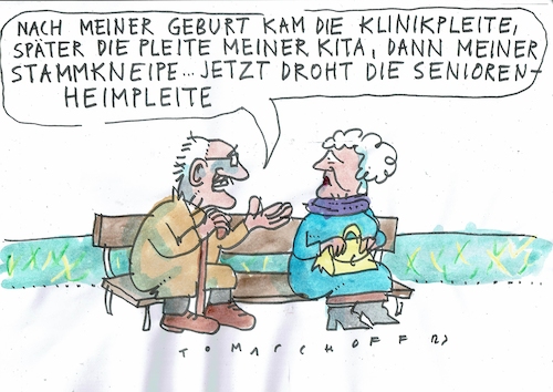 Cartoon: Pleiten (medium) by Jan Tomaschoff tagged pleiten,gesundheit,pflege,pleiten,gesundheit,pflege