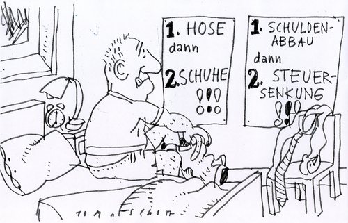 Cartoon: Prinzipien (medium) by Jan Tomaschoff tagged schuldenabbau,steuersenkungen