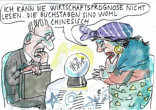 Cartoon: Prognose (medium) by Jan Tomaschoff tagged wirtschaft,prognose,wachstum,rezession,china,wirtschaft,prognose,wachstum,rezession,china