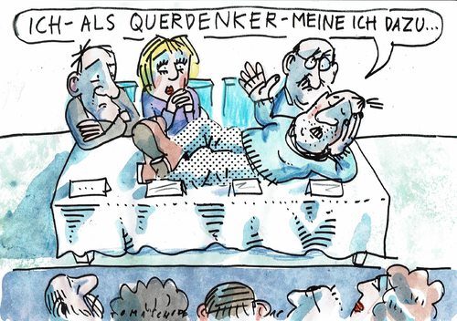 Cartoon: Querdenker (medium) by Jan Tomaschoff tagged gelaber,redundanz,gelaber,redundanz