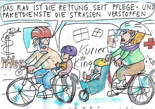 Cartoon: Radfahren (medium) by Jan Tomaschoff tagged strassenverkehr,lieferdienste,strassenverkehr,lieferdienste
