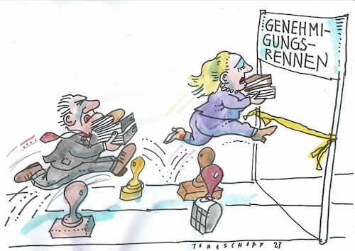 Cartoon: Rennen (medium) by Jan Tomaschoff tagged bürokratie,genehmigungen,schnelligkeit,bürokratie,genehmigungen,schnelligkeit