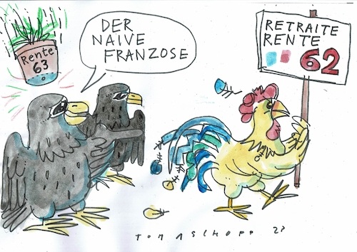 Cartoon: Rente (medium) by Jan Tomaschoff tagged rente,deutschland,frührente,frankreich,rente,deutschland,frührente,frankreich