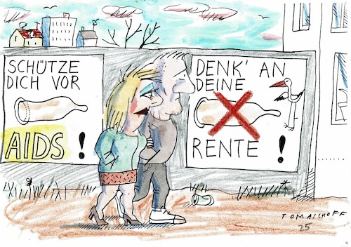 Cartoon: Rente (medium) by Jan Tomaschoff tagged verhütung,aids,rente,demografie,sex,verhütung,aids,rente,demografie
