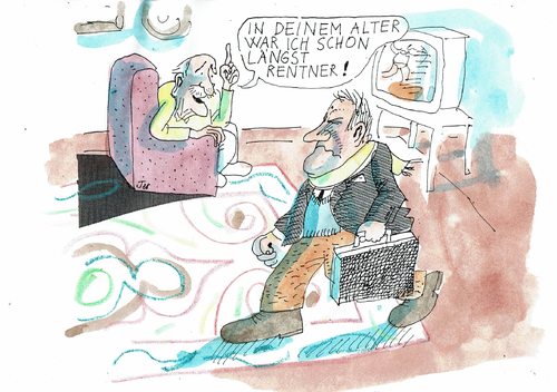 Cartoon: Rentenalter (medium) by Jan Tomaschoff tagged rentenalter,generationengerechtigkeit,rentenalter,generationengerechtigkeit