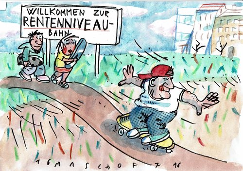 Cartoon: Rentenniveau (medium) by Jan Tomaschoff tagged renten,generationen,renten,generationen