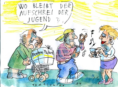 Cartoon: Rentenpaket (medium) by Jan Tomaschoff tagged demographie,rentenhöhe,demographie,rentenhöhe