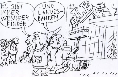 Cartoon: Rückgang (medium) by Jan Tomaschoff tagged landesbanken,landesbank,bank,banken,kinder,finanzkrise,wirtschaftskrise