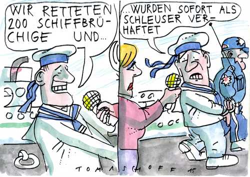 Cartoon: Schleuser (medium) by Jan Tomaschoff tagged migration,flucht,seenot,migration,flucht,seenot