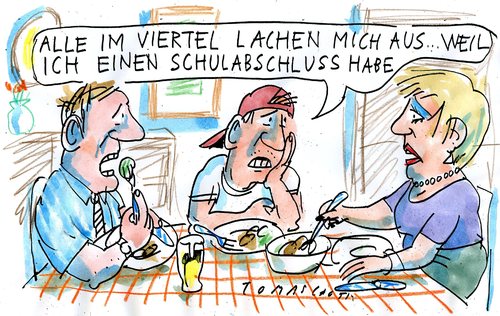 Cartoon: schluabschluss (medium) by Jan Tomaschoff tagged schule,schüler,bildung,wissen,schulabschluß,mobbing,schule,bildung,wissen,schulabschluß,mobbing,abschluß,jugend,jugendliche