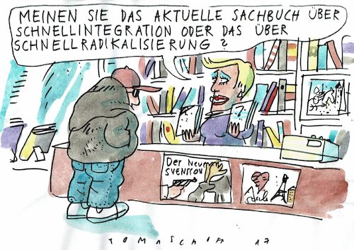Cartoon: schnell (medium) by Jan Tomaschoff tagged integration,radikalisierung,integration,radikalisierung