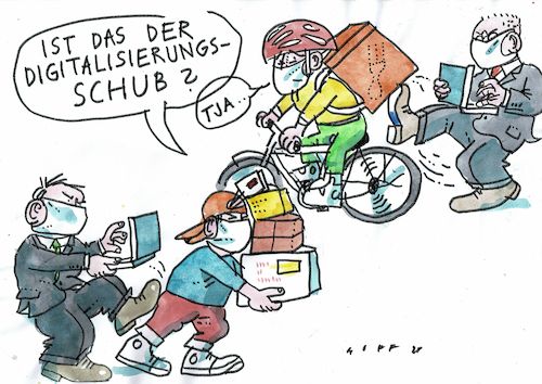 Cartoon: Schub (medium) by Jan Tomaschoff tagged jobs,digitalisierung,pakete,boten,jobs,digitalisierung,pakete,boten
