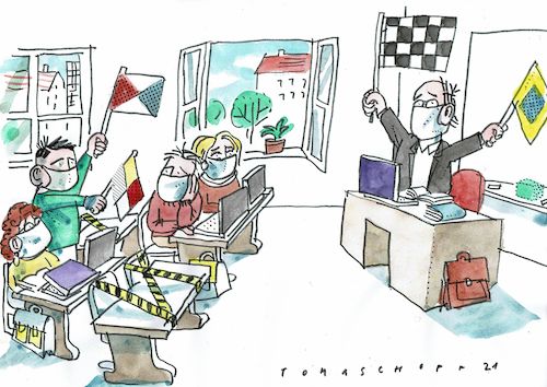 Cartoon: Schule (medium) by Jan Tomaschoff tagged schule,corona,kommunikation,schule,corona,kommunikation