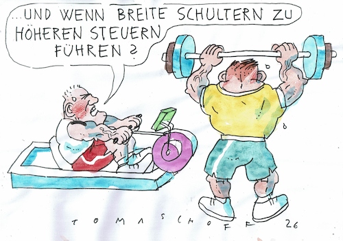 Cartoon: Schultern (medium) by Jan Tomaschoff tagged steuern,reichntum,armut,gerechtigkeit,steuern,reichntum,armut,gerechtigkeit