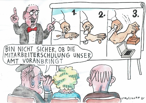 Cartoon: Schulung (medium) by Jan Tomaschoff tagged wirtschaft,arbeit,bürokratie,leistung,wirtschaft,arbeit,bürokratie,leistung