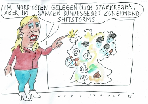 Cartoon: Shitstorms (medium) by Jan Tomaschoff tagged klima,toleranz,sizale,medien,shitstorms,klima,toleranz,sizale,medien,shitstorms