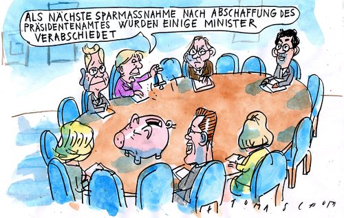Cartoon: Sparklausur (medium) by Jan Tomaschoff tagged sparklausur,einsprungen,staatshaushalt,sparklausur,staatshaushalt,einspringen