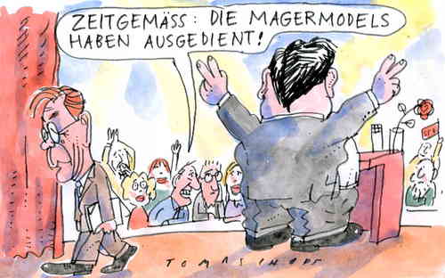 Cartoon: SPD-Casting (medium) by Jan Tomaschoff tagged spd,parteivorsitz,gabriel,erneuerung,müntefering,models,mager,castingshow
