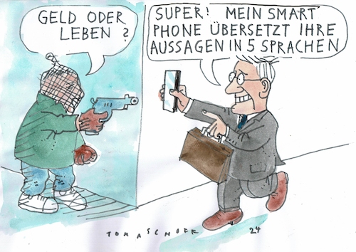 Cartoon: Sprachen (medium) by Jan Tomaschoff tagged ki,handy,sprachen,kommunikation,ki,handy,sprachen,kommunikation