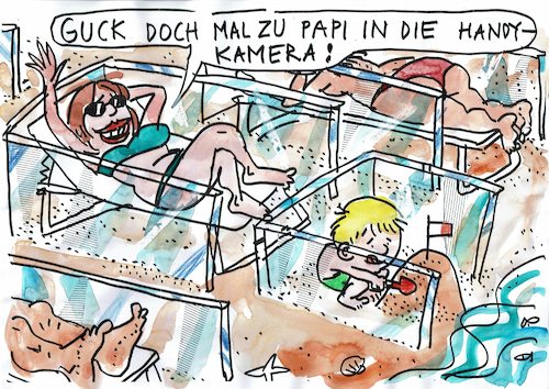 Cartoon: Strandidylle (medium) by Jan Tomaschoff tagged corona,reisen,urlaub,corona,reisen,urlaub