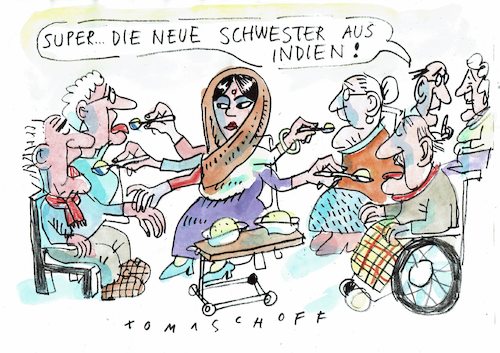 Cartoon: Superschwester (medium) by Jan Tomaschoff tagged schwesternmangel,schwesternmangel