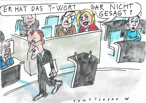 Cartoon: T-Wort (medium) by Jan Tomaschoff tagged merz,trump,deutschland,usa,merz,trump,deutschland,usa