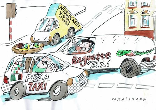 Cartoon: Taxi (medium) by Jan Tomaschoff tagged lieferdienste,corona,gastronomie,lieferdienste,corona,gastronomie