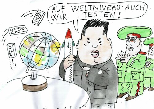Cartoon: Tests (medium) by Jan Tomaschoff tagged nordkorea,raketen,tests,corona,nordkorea,raketen,tests,corona