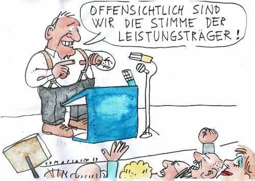 Cartoon: Träger (medium) by Jan Tomaschoff tagged wahlen,versprechen,leistung,politiker,wahlen,versprechen,leistung,politiker