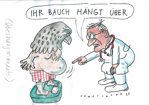 Cartoon: Überhang (medium) by Jan Tomaschoff tagged bundestag,überhangmandate,bundestag,überhangmandate