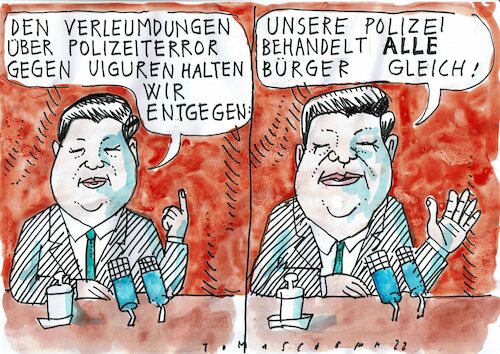 Cartoon: Uiguren (medium) by Jan Tomaschoff tagged china,uiguren,gewalt,freiheit,china,uiguren,gewalt,freiheit