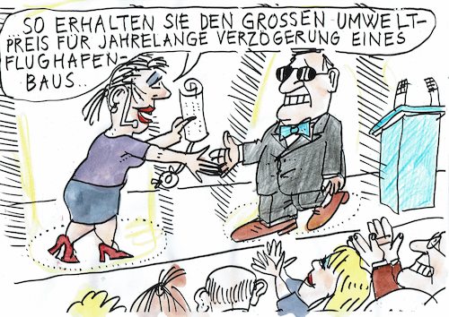 Cartoon: Umweltpreis (medium) by Jan Tomaschoff tagged umwelt,flugverkehr,flughafen,bauen,umwelt,flugverkehr,flughafen,bauen