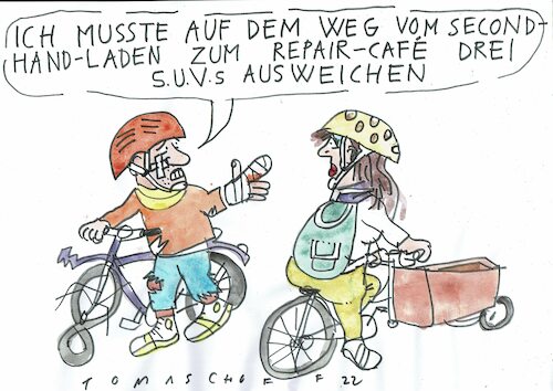 Cartoon: Unfall (medium) by Jan Tomaschoff tagged umwelt,second,hand,repair,suv,umwelt,second,hand,repair,suv