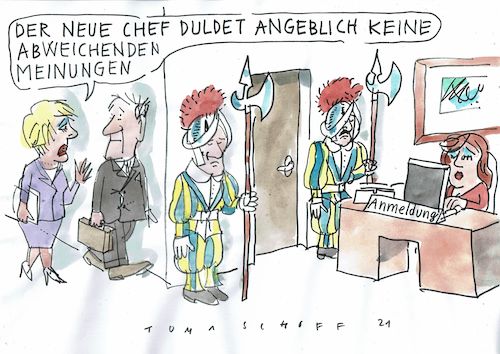 Cartoon: unfehlbar (medium) by Jan Tomaschoff tagged hierarchie,vorgesetzte,arbeitswelt,hierarchie,vorgesetzte,arbeitswelt