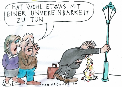 Cartoon: unvereinbar (medium) by Jan Tomaschoff tagged parteien,unvereinbarkeit,brandmauer,koalitionen,parteien,unvereinbarkeit,brandmauer,koalitionen